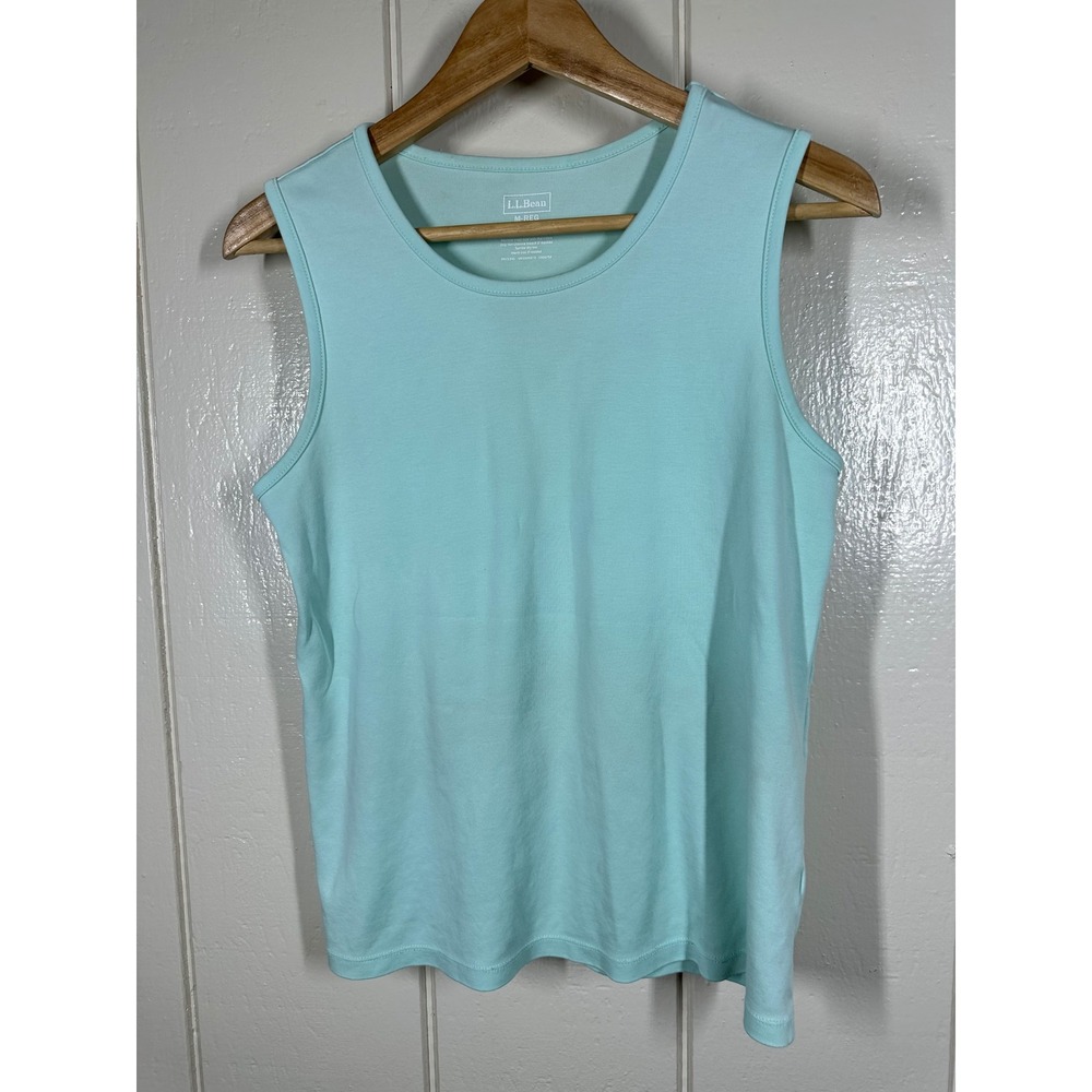 LL Bean Tank Top Womens Medium Aqua Blue Sleeveless Crew Neck Regular Fit 7816
